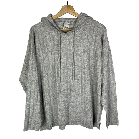 Sweet Romeo Heather Light Grey Ribbed Knit Hooded Sweater M - Picture 1 of 4